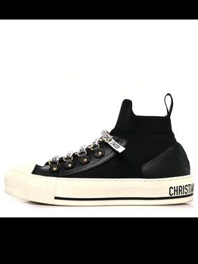 CHRISTIAN DIOR Technical Knit Calfskin Womens Walk'N'Dior High Top Sneakers